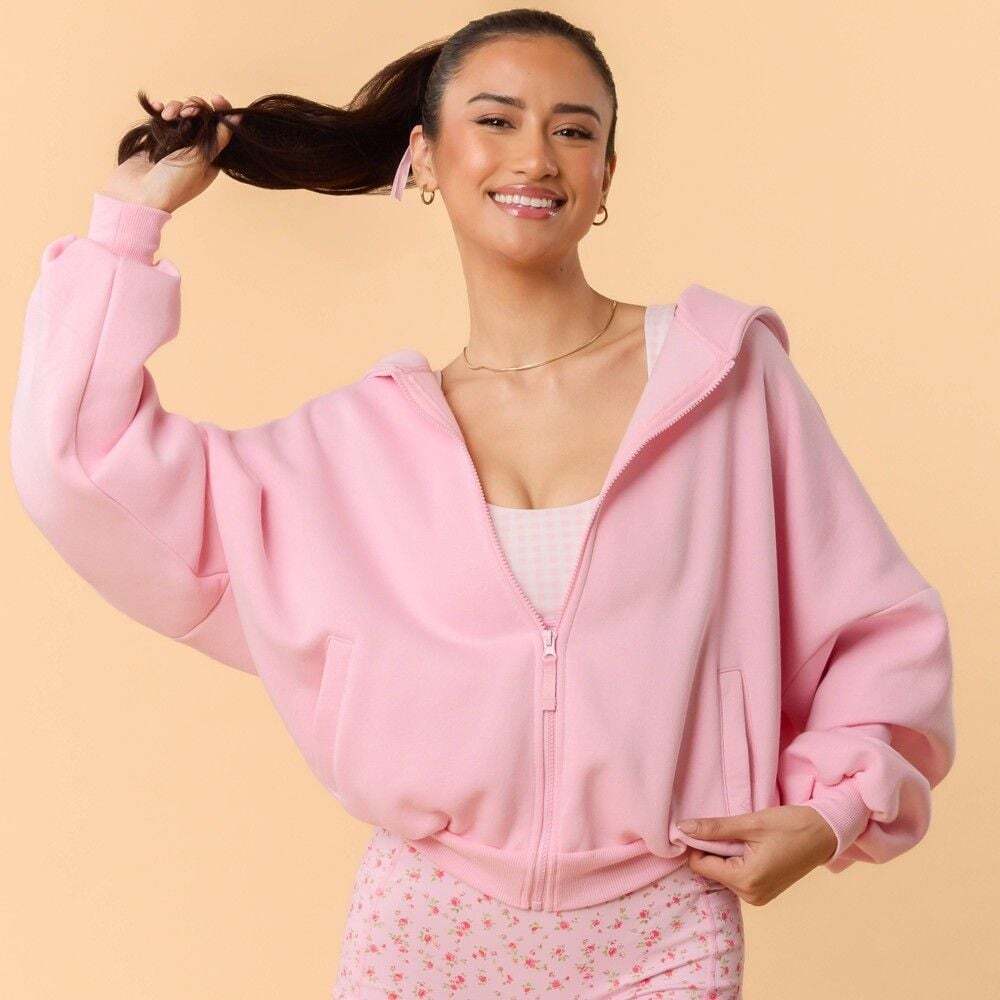 Logilate Scuba Oversized Full-Zip Hoodie, Pink, Size M —